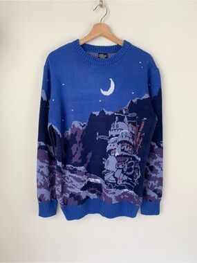 Hot Topic Studio Ghibli Howl’s Moving Castle Blue Night Crewneck Sweater M